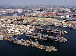 Long Beach Naval Shipyard aerial view in October 1993