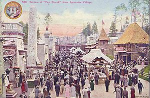 Looking north on the Pay Streak, Alaska Yukon Pacific Exposition, Seattle, 1909 (AYP 335)