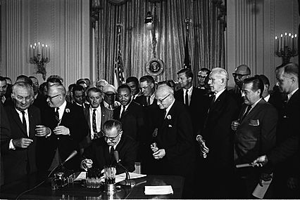 Lyndon Johnson signing Civil Rights Act, 2 July, 1964