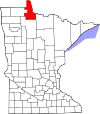 State map highlighting Lake of the Woods County