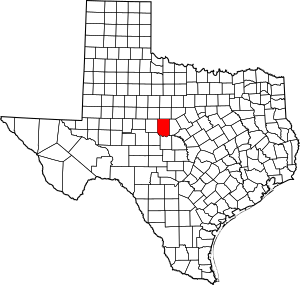 Map of Texas highlighting Coleman County