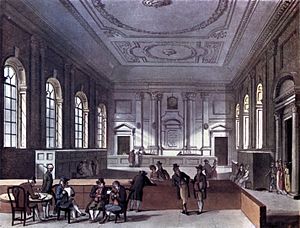 Microcosm of London Plate 101 - South Sea House, Dividend Hall (tone)