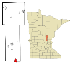 Location of the city of Princetonwithin Mille Lacs and Sherburne Countiesin the state of Minnesota