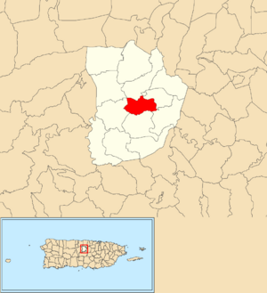 Location of Morovis Sud within the municipality of Morovis shown in red