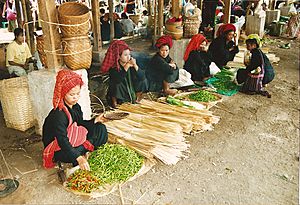 Pa-O women selling vegetables, Myanmar