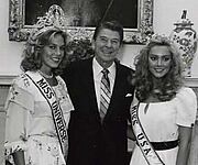 Shawn Weatherly, Ronald Reagan and Kim Seelbrede in 1981