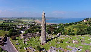 St. Declan's Round Tower and Oratory with Ardmore in the background