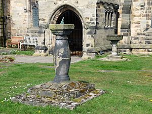 St Cuthbert's Church, Halsall, sundial and font