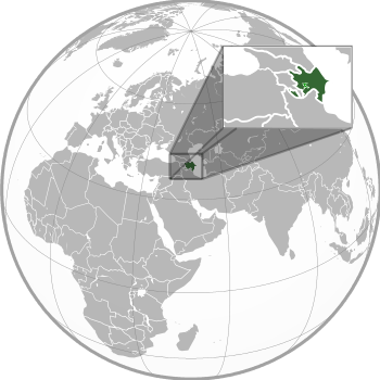 Location of Azerbaijan (green) with Nagorno-Karabakh (light green).