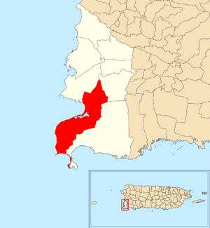 Location of Boquerón within the municipality of Cabo Rojo shown in red