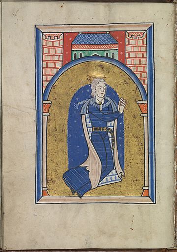 Donor portrait - A noble lady kneeling - Psalter of Eleanor of Aquitaine (ca. 1185) - KB 76 F 13, folium 028v