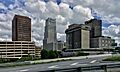 Downtown skyline as seen from Ohio & Erie Canalway at Martin Luther King Boulevard, Akron, Ohio - 20200530
