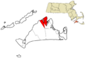 Dukes County Massachusetts incorporated and unincorporated areas Tisbury highlighted