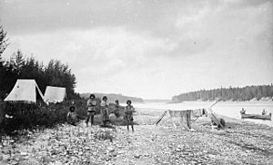 First Nations encampment beside the Albany River in the Northwest Territories, 1886