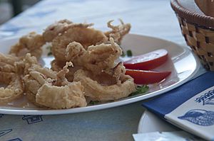 Fried calamari in Limnionas, Kos, Greece (5654208438)