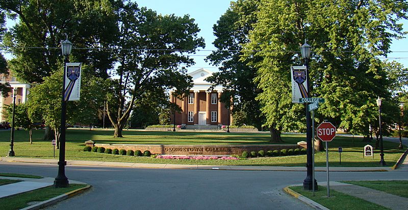 Giddings Hall, Georgetown College; view from Memorial Drive