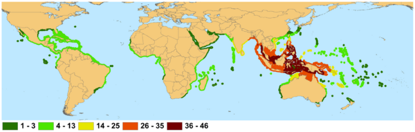 Global distribution of native mangrove species