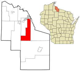 Location in Iron County and the state of Wisconsin.