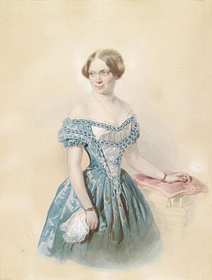 Johann Nepomuk Horrak Bildnis einer jungen Frau in blauem Kleid 1851