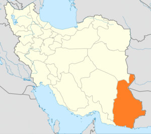 Map of Iran with Sistan and Baluchestan highlighted