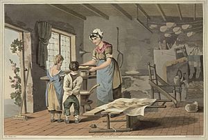 Making oat cakes - The costume of Yorkshire (1814), plate IX, opposite 21 - BL