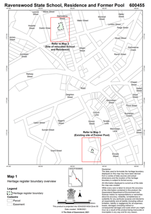 Map showing the old and new locations of the Ravenswood State School and Residence site, 2021