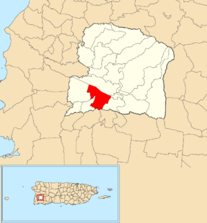 Location of Maresúa within the municipality of San Germán shown in red