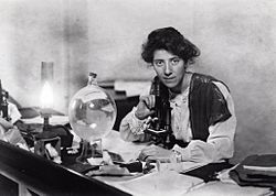 Marie Stopes in her laboratory, 1904