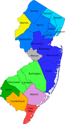 New Jersey Counties by metro area labeled