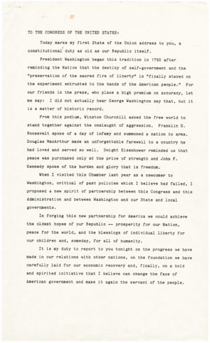 President Ronald Reagan's First State of the Union Address 1982