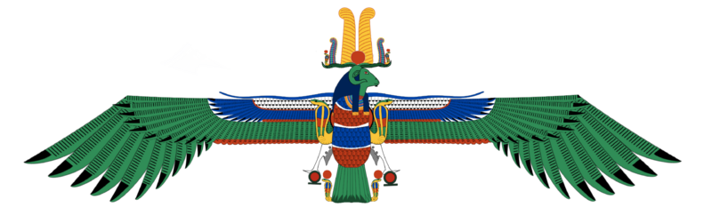 Ra depicded as a ram headed falcon with spread wings