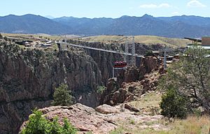 Royal Gorge Bridge showing aerial tram. A 2018 picture