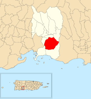 Location of Tallaboa Saliente within the municipality of Peñuelas shown in red