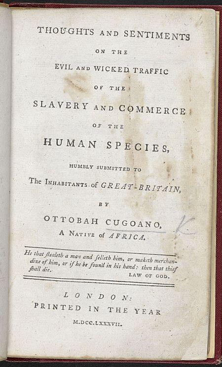 Thoughts And Sentiments On The Evil & Wicked Traffic Of The Slavery & Commerce Of The Human Species -Title Page, 1787