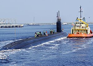 US Navy 050812-N-1550W-019 The Sea Wolf-class attack submarine USS Jimmy Carter (SSN 23) departs Naval Submarine Base Kings Bay for a one-night underway that included an embark by former President Jimmy Carter and his wife Rosa