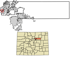 Location of the Shaw Heights CDP in Adams County, Colorado.
