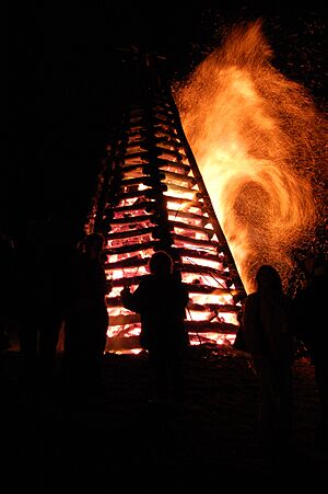 Bonfire on Mississippi River levee St. James Parish Louisiana