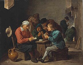 David Teniers (II) - Peasants playing cards in an interior