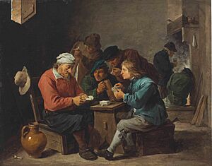 David Teniers (II) - Peasants playing cards in an interior