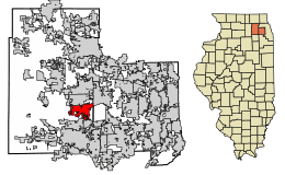 Location of Batavia in Kane and DuPage Counties within Illinois.