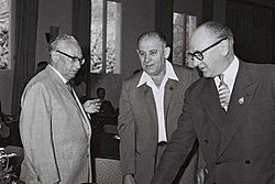 Erich Ollenhauer-Yoseph Almogi-Guy Mollet Haifa1960