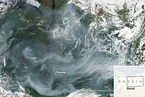 Fires and smoke in Siberia, July 22, 2016 from NASA imaging