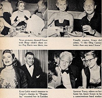 Grace Kelly with Bing Crosby, Oleg Cassini, Clark Gable and Spencer Tracy, Photoplay 1954