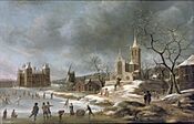 Jan Abrahamsz Beerstraaten (Amsterdam 1622-1666) - A winter landscape with activities on the ice near Castle Buren