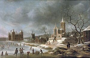 Jan Abrahamsz Beerstraaten (Amsterdam 1622-1666) - A winter landscape with activities on the ice near Castle Buren