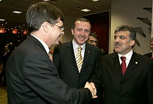 Jan Peter Balkenende, Dutch Prime Minister and President in office of the Council, Recep Tayyip Erdoğan, Turkish Prime Minister, and Abdullah Gül, Turkish Minister for Foreign Affairs