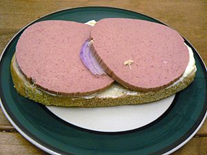 Liverwurst slices on bread.