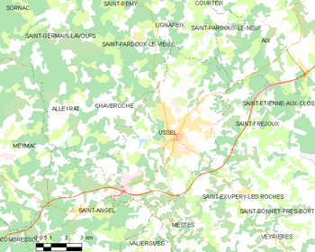 Map of the commune of Ussel