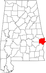 Map of Alabama highlighting Russell County