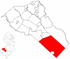 Franklin Township highlighted in Gloucester County. Inset map: Gloucester County highlighted in the State of New Jersey.